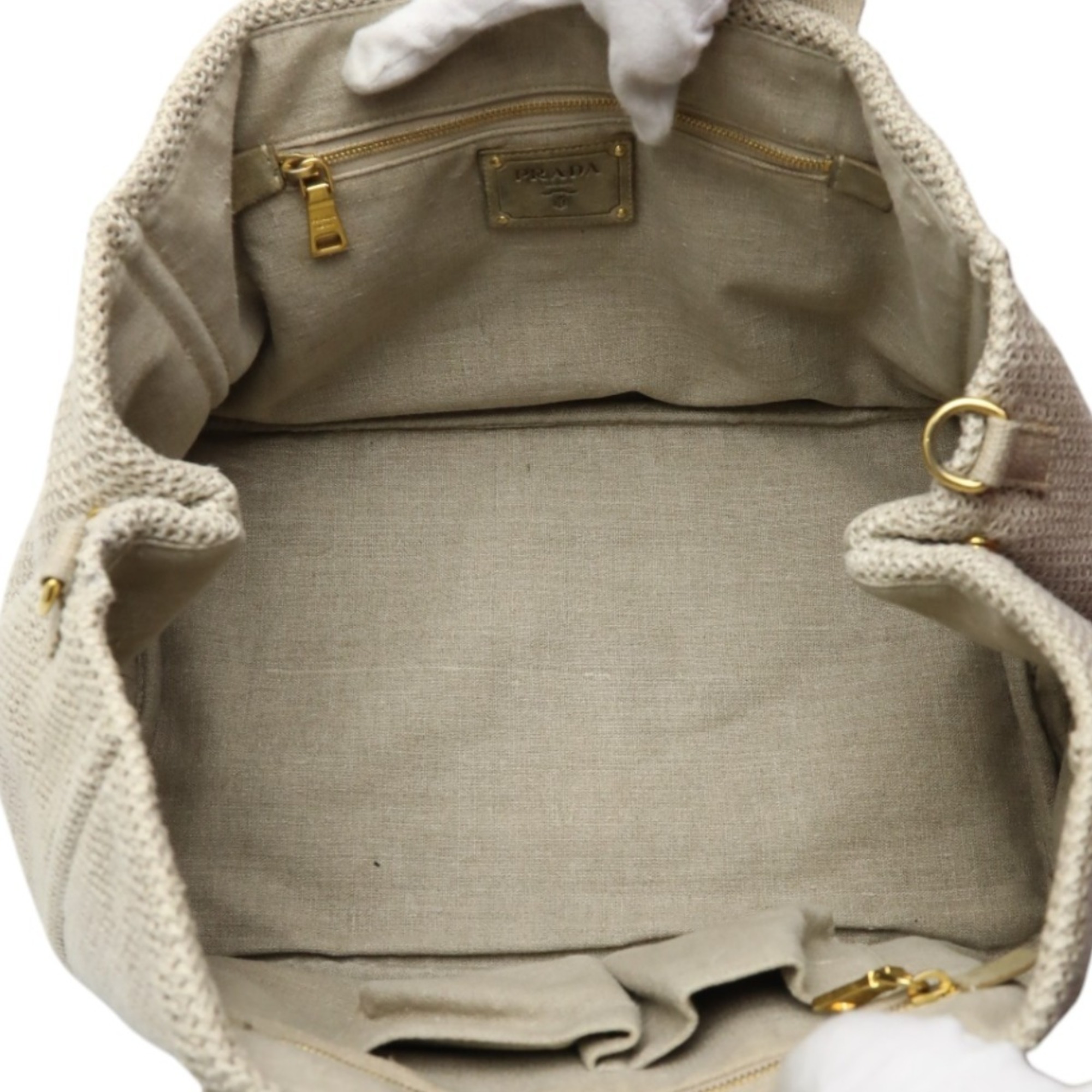 PRADA Tote Bag Canvas Canapa Beige