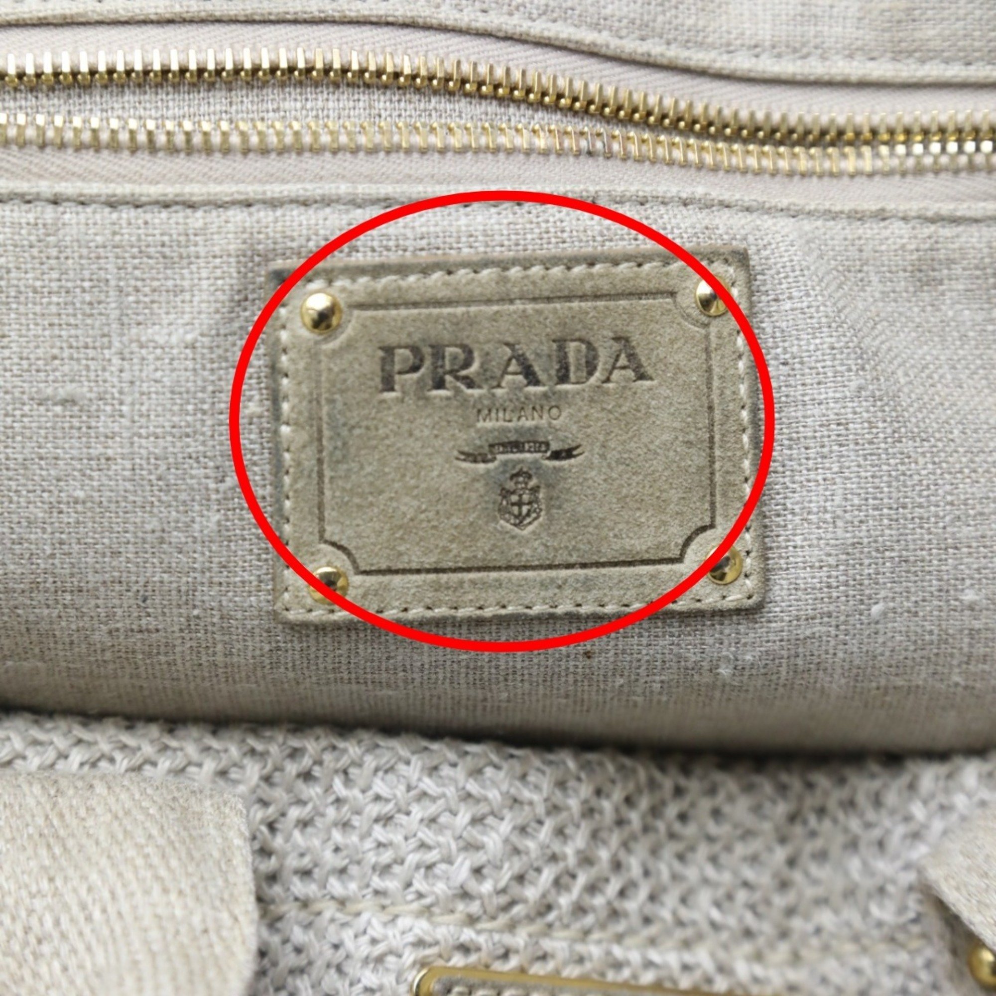 PRADA Tote Bag Canvas Canapa Beige