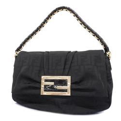 Fendi Shoulder Bag Zucca Nylon Canvas Black Champagne Women's