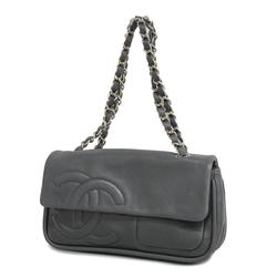 Chanel Shoulder Bag W Chain Lambskin Grey Women's
