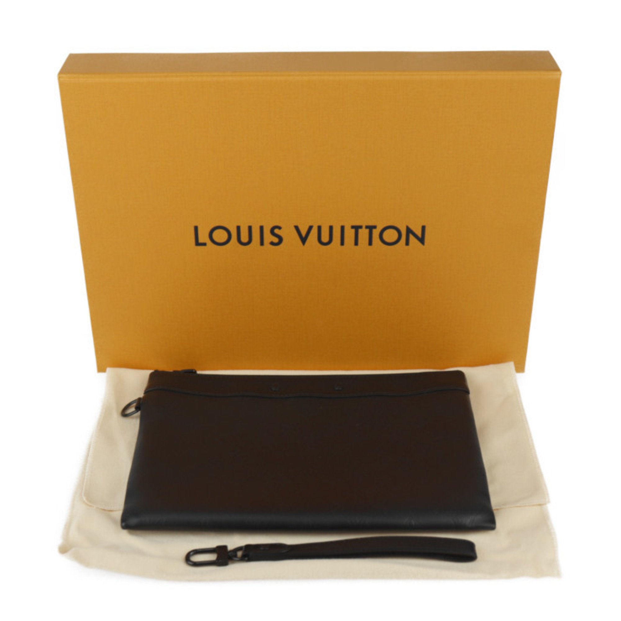 LOUIS VUITTON Louis Vuitton Pochette To Go Second Bag M81570 Monogram Shadow Black Wristlet Clutch Pouch