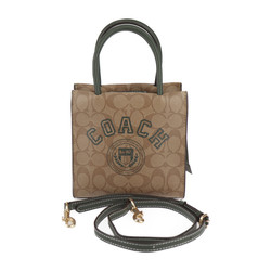 COACH Signature Handbag CF381 PVC Leather Beige x Brown Amazon Green Shoulder Bag Varsity