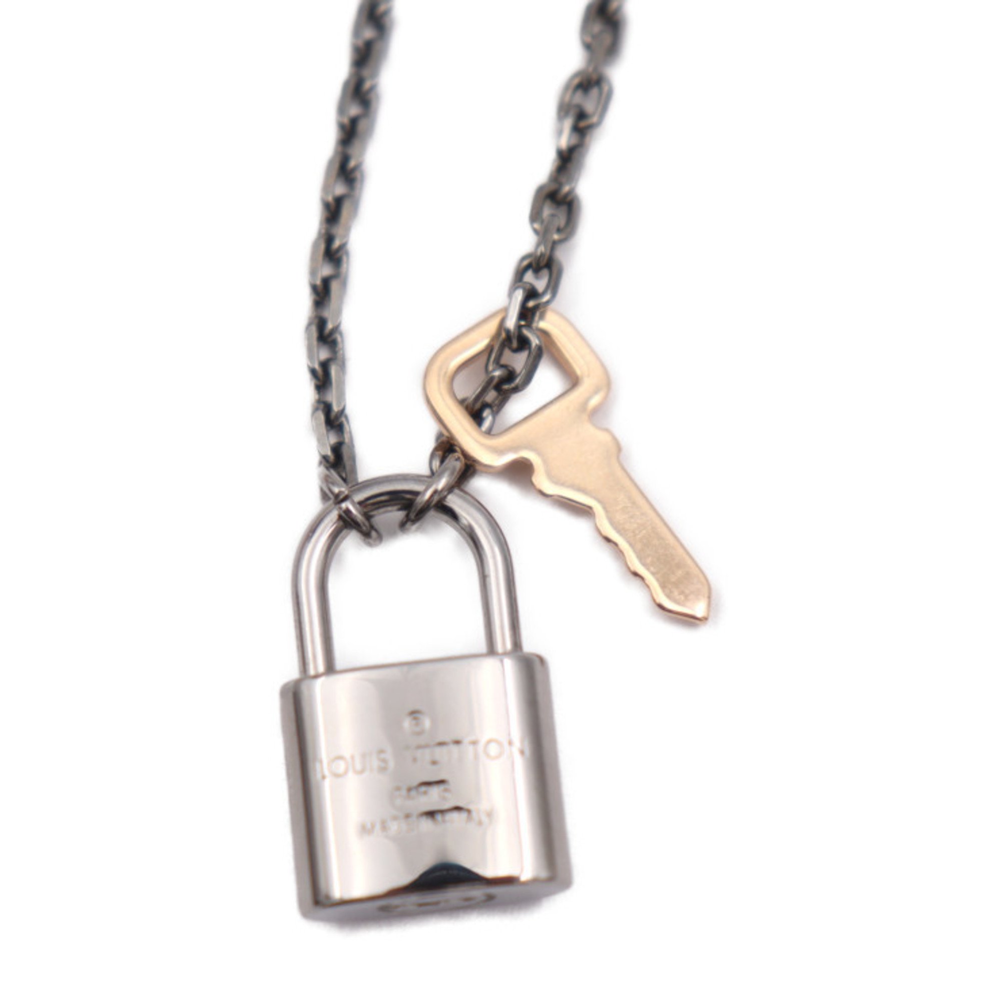 LOUIS VUITTON Louis Vuitton Pendant Valentine Padlock Necklace M01149 Metal Silver Pink Gold Gunmetal