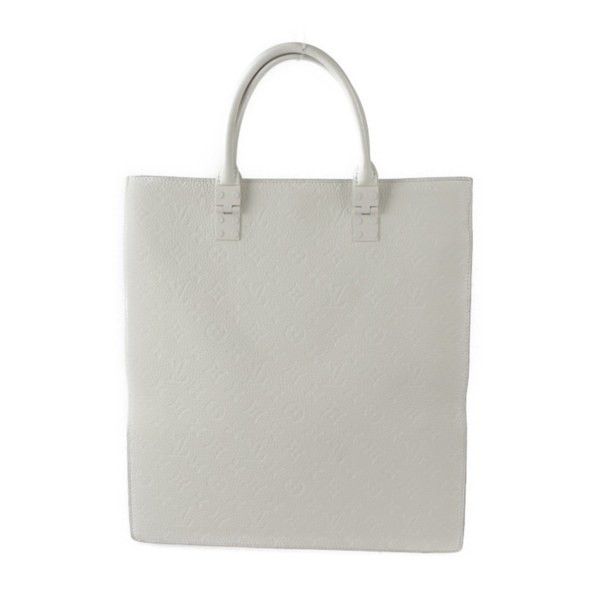 LOUIS VUITTON Louis Vuitton Sac Plat Virgil Abloh Monogram Tote Bag M53265 Taurillon Leather White Shoulder