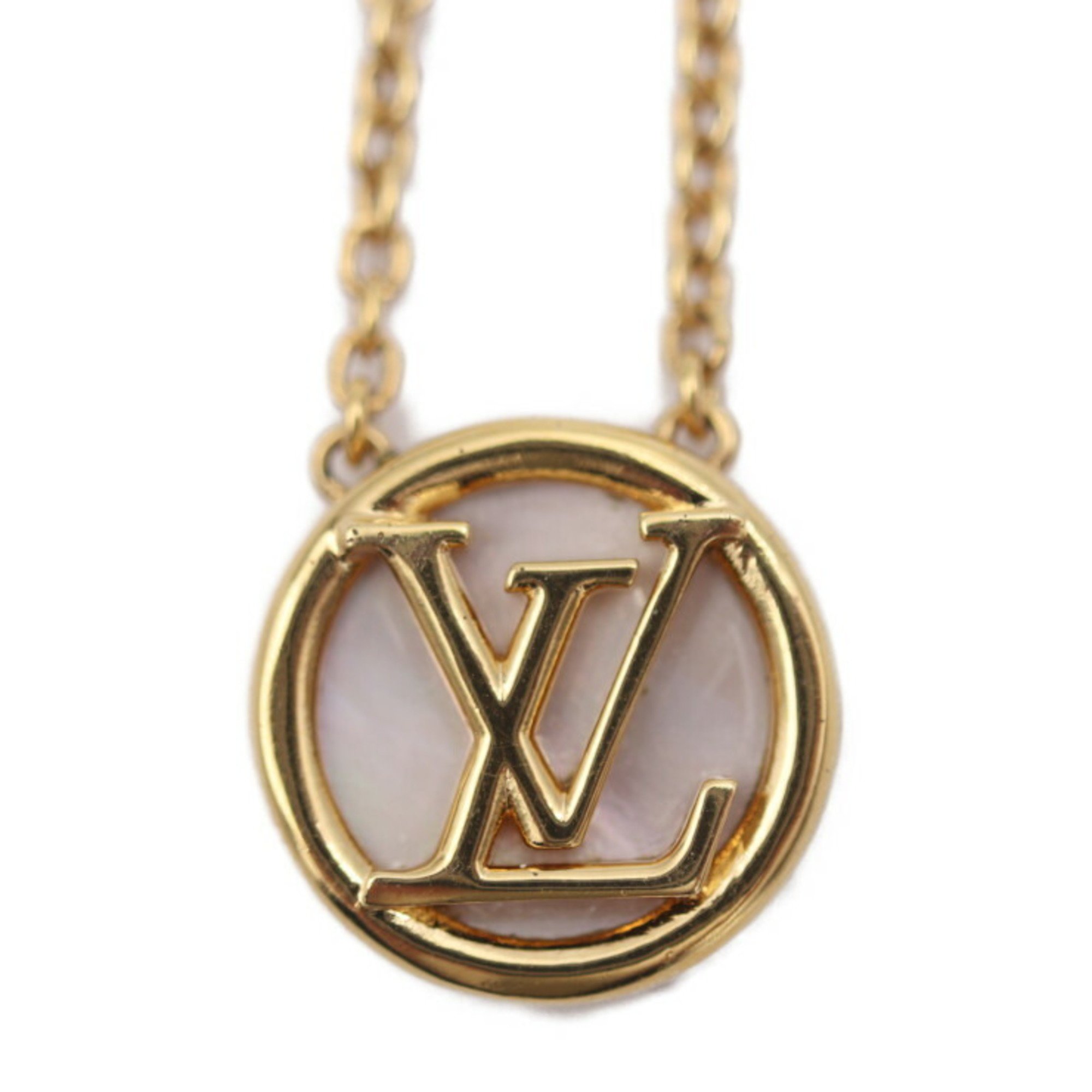 LOUIS VUITTON Louis Vuitton Collier L TO V Necklace M80259 Metal Mother of Pearl Gold Circle