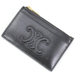 Celine Wallet Wallet/Coin Case Business Card Holder/Card Black Zippered Holder Cuir Triomphe 10K583EMH.38NO TK2245