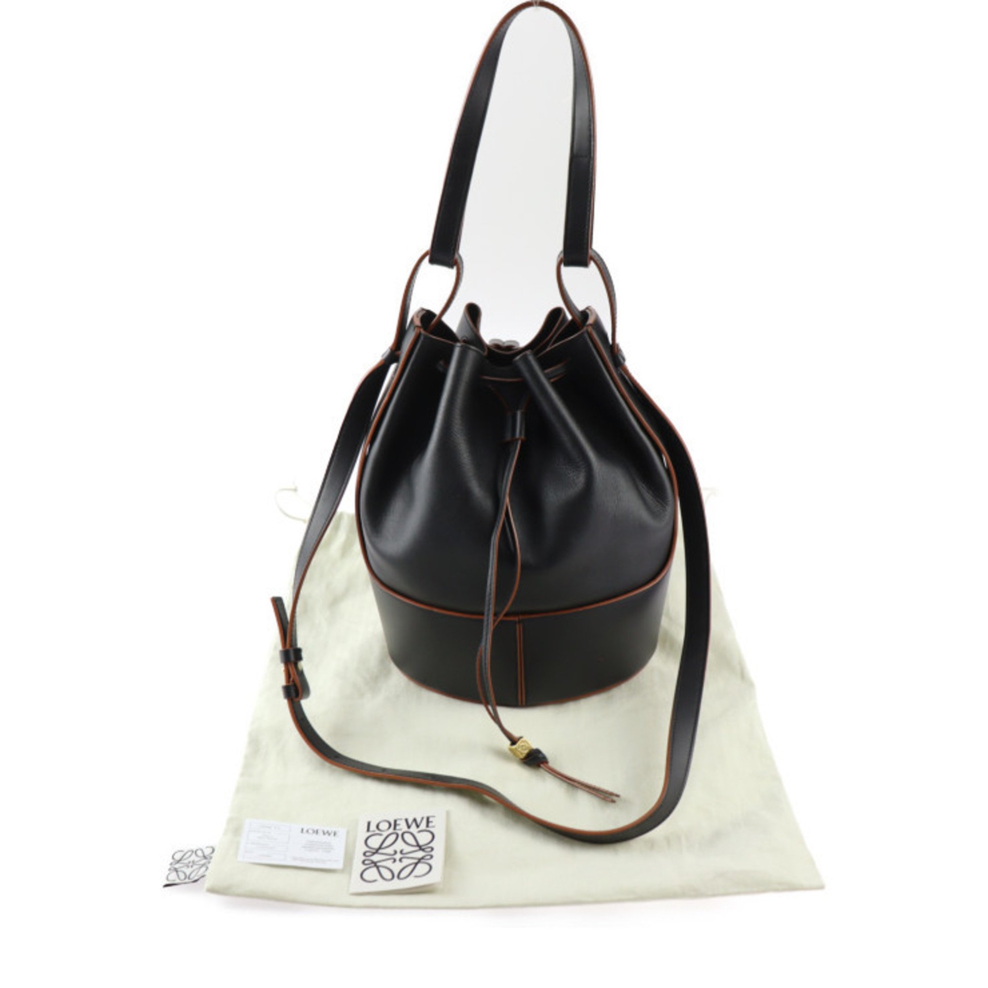 LOEWE Balloon Bag Medium Shoulder 326 75AC30 Calfskin Black Brown Anagram Bucket