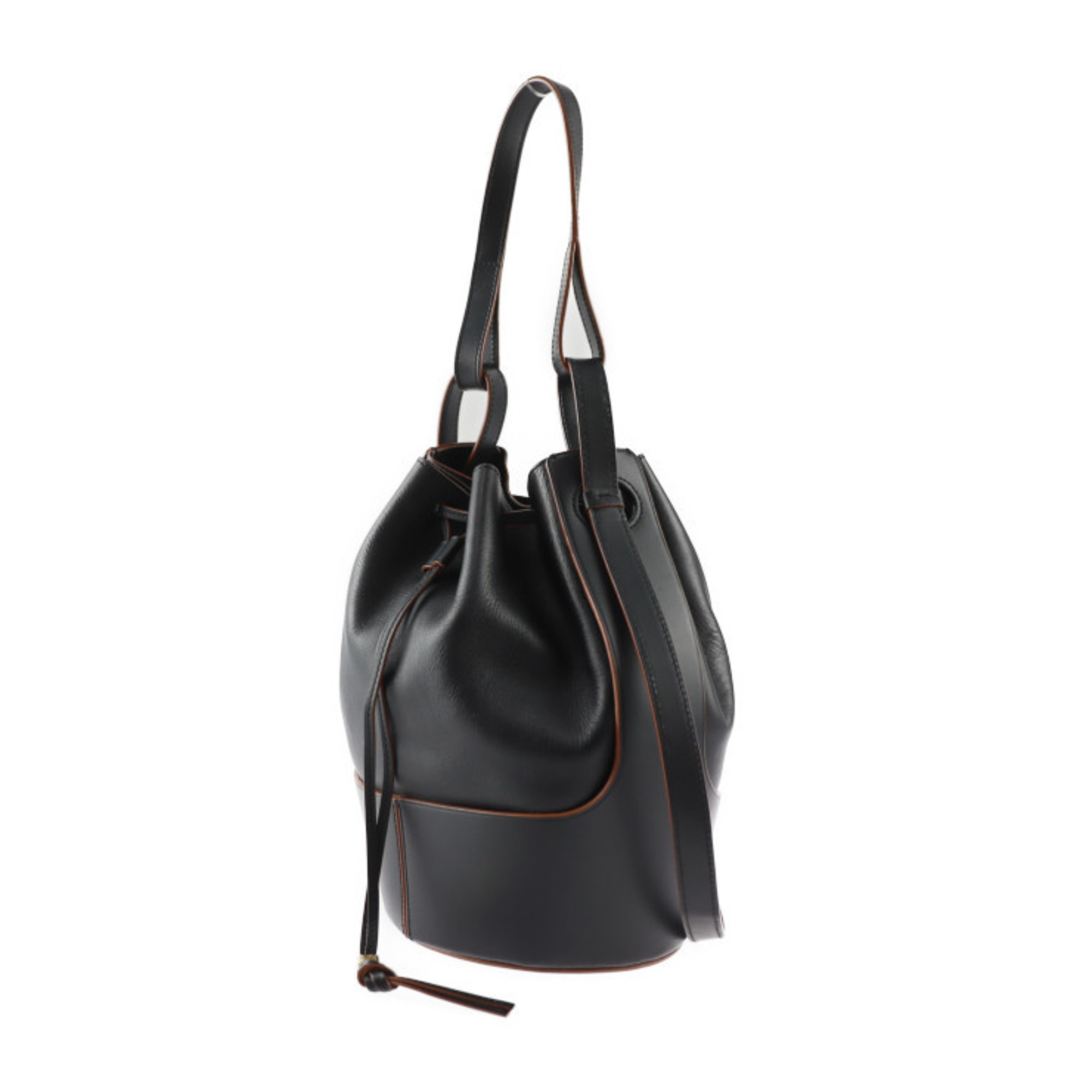 LOEWE Balloon Bag Medium Shoulder 326 75AC30 Calfskin Black Brown Anagram Bucket