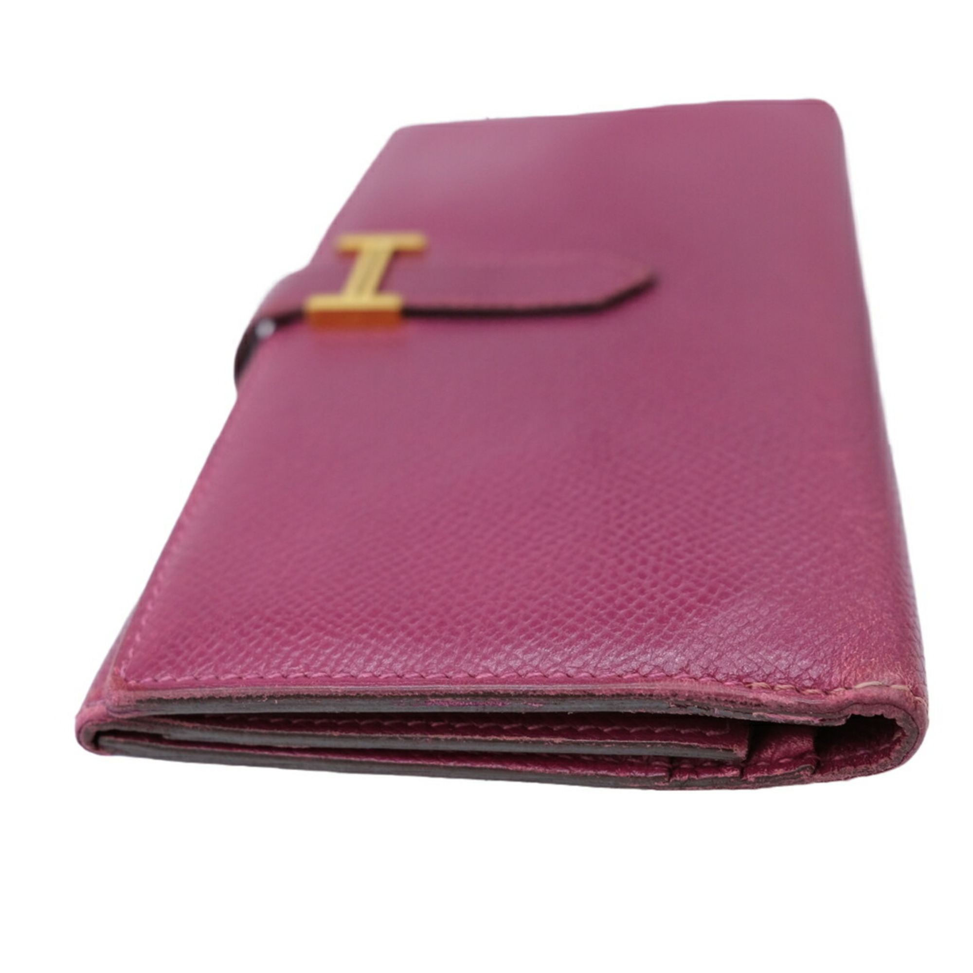HERMES Bearn Dupri Long Wallet Tri-fold Epsom Leather Purple