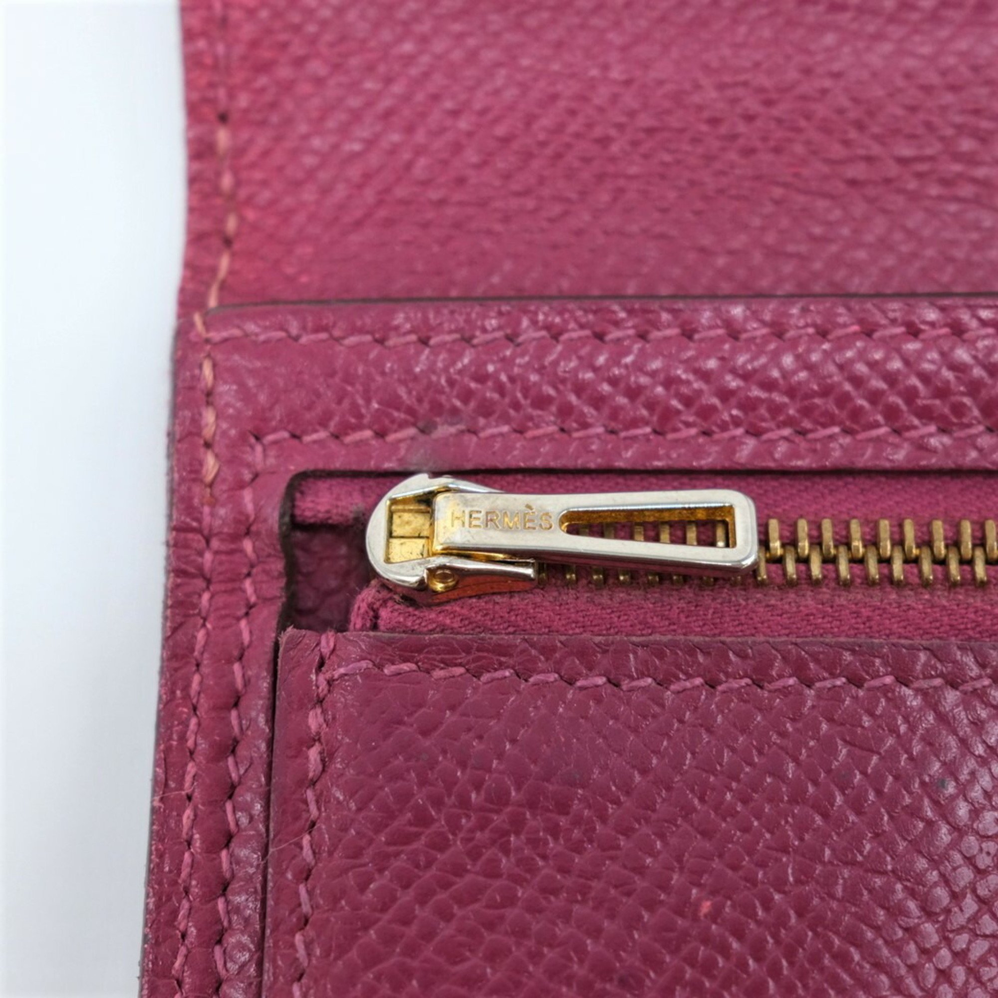 HERMES Bearn Dupri Long Wallet Tri-fold Epsom Leather Purple