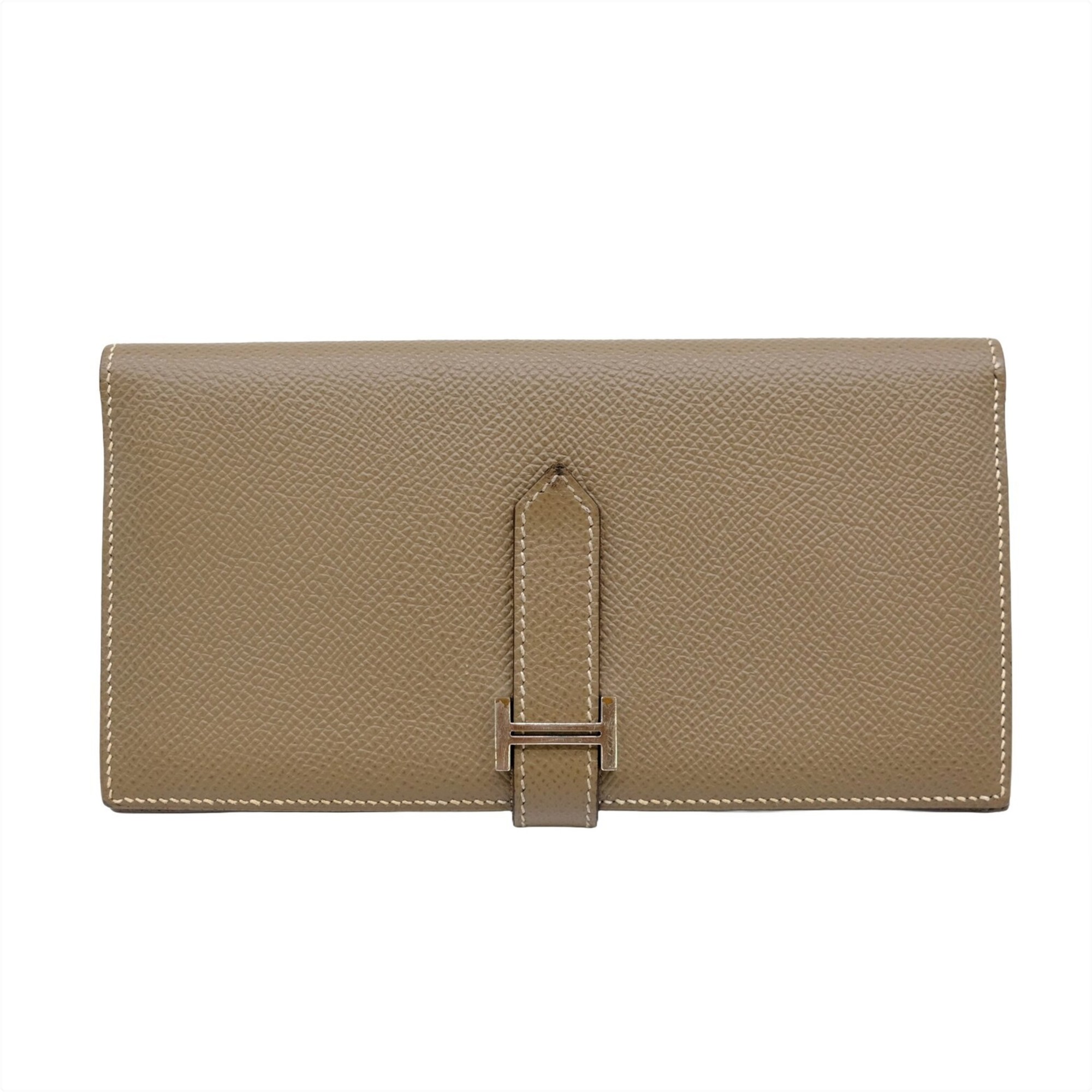 HERMES Bearn Soufflet Long Wallet Epsom Leather Etoupe