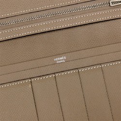 HERMES Bearn Soufflet Long Wallet Epsom Leather Etoupe