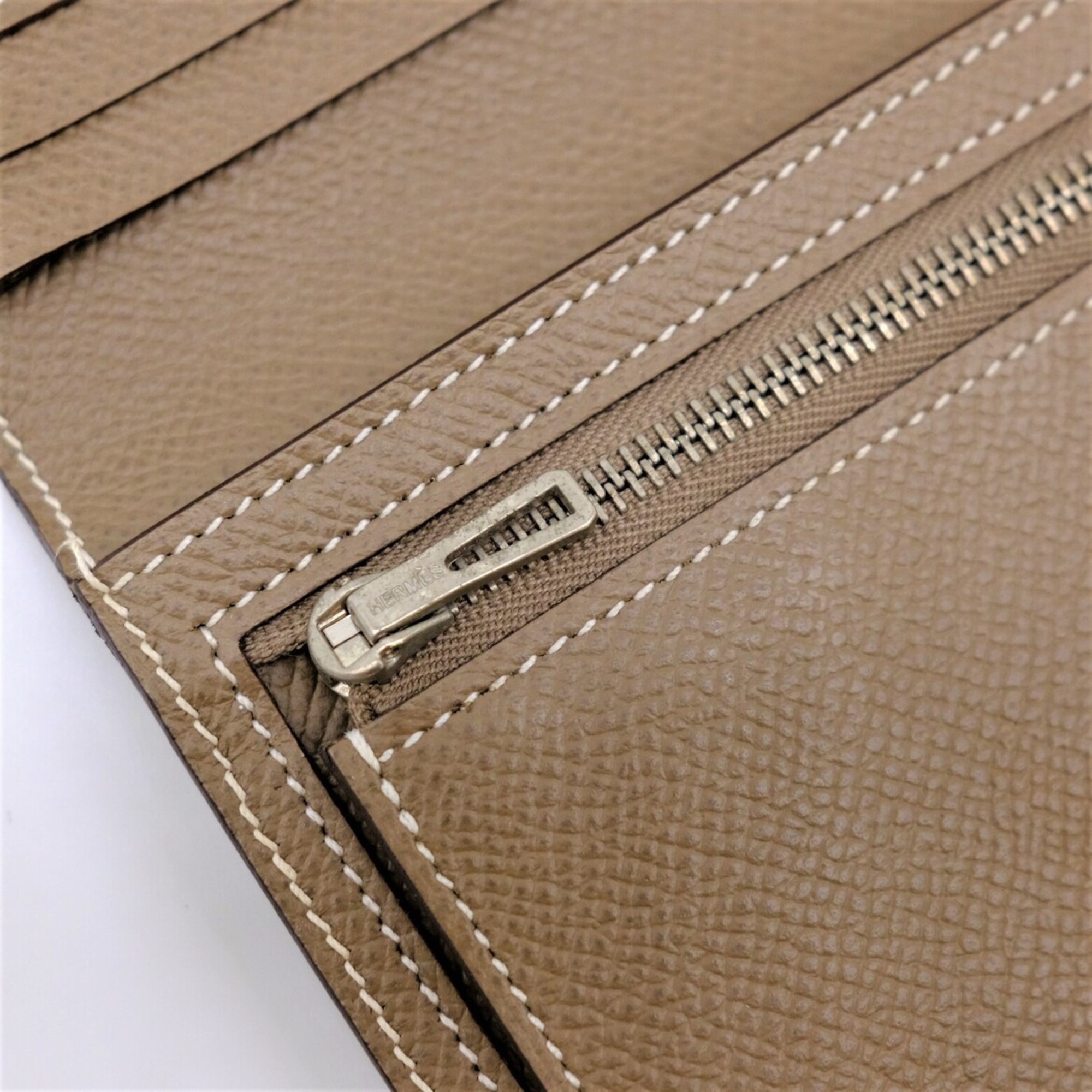 HERMES Bearn Soufflet Long Wallet Epsom Leather Etoupe