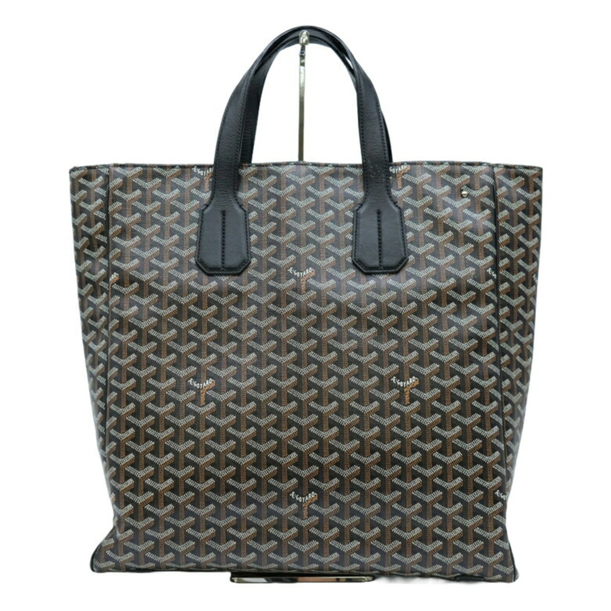 GOYARD Sac Voltaire Tote Bag Handbag Herringbone Leather Black