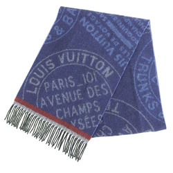 Louis Vuitton Echarpe Trunk Stamps Scarf Wool Cashmere Navy M78528