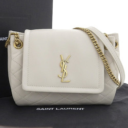 Saint Laurent Nolita YSL Chain Shoulder Bag Leather White 6727381