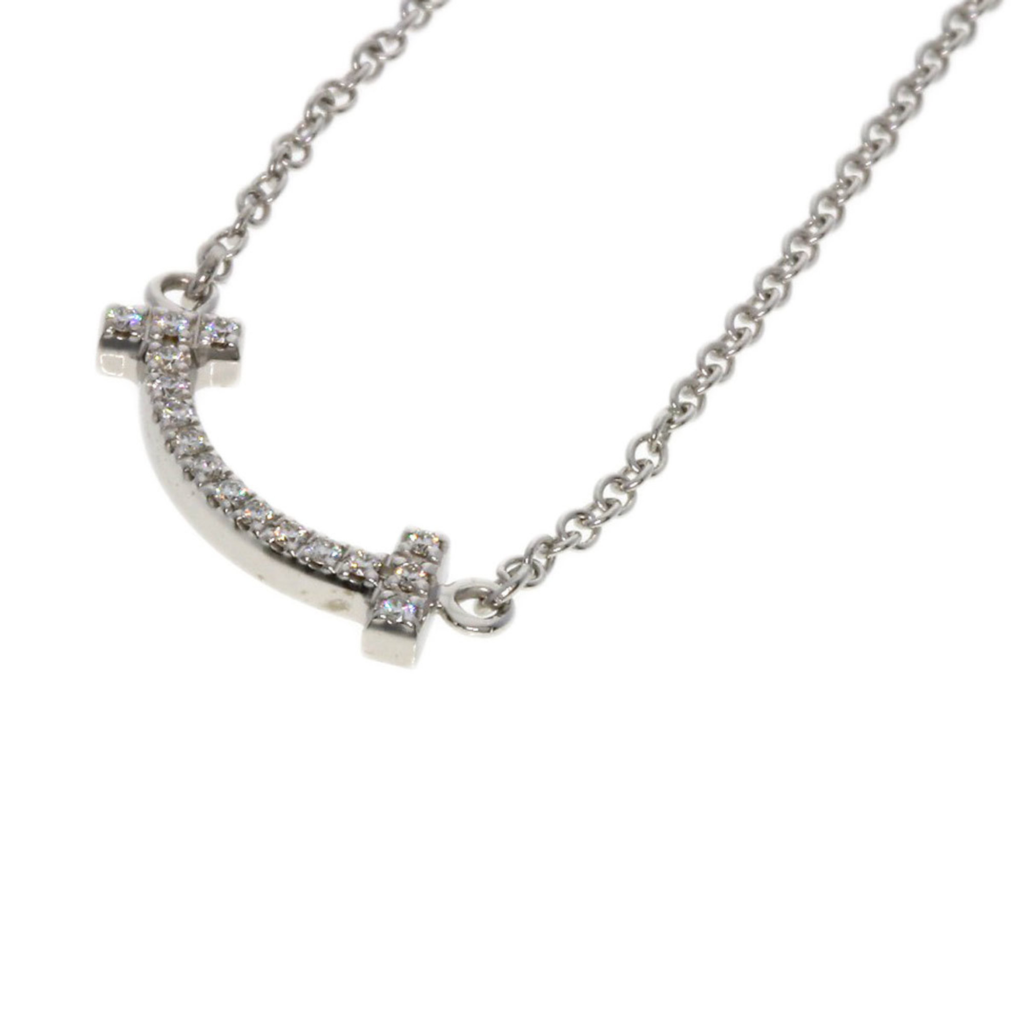 Tiffany T Smile Diamond Necklace, 18K White Gold, Women's, TIFFANY&Co.