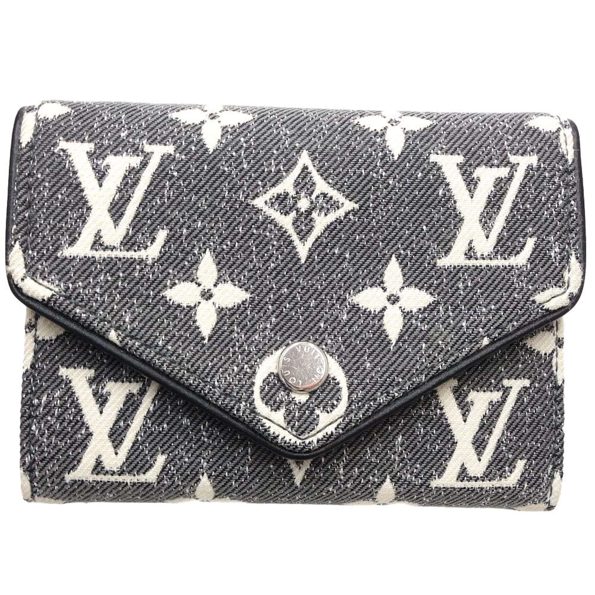 LOUIS VUITTON Louis Vuitton Tri-fold Wallet M81859 Portefeuille Victorine Monogram Jacquard Denim Gray Black 180382