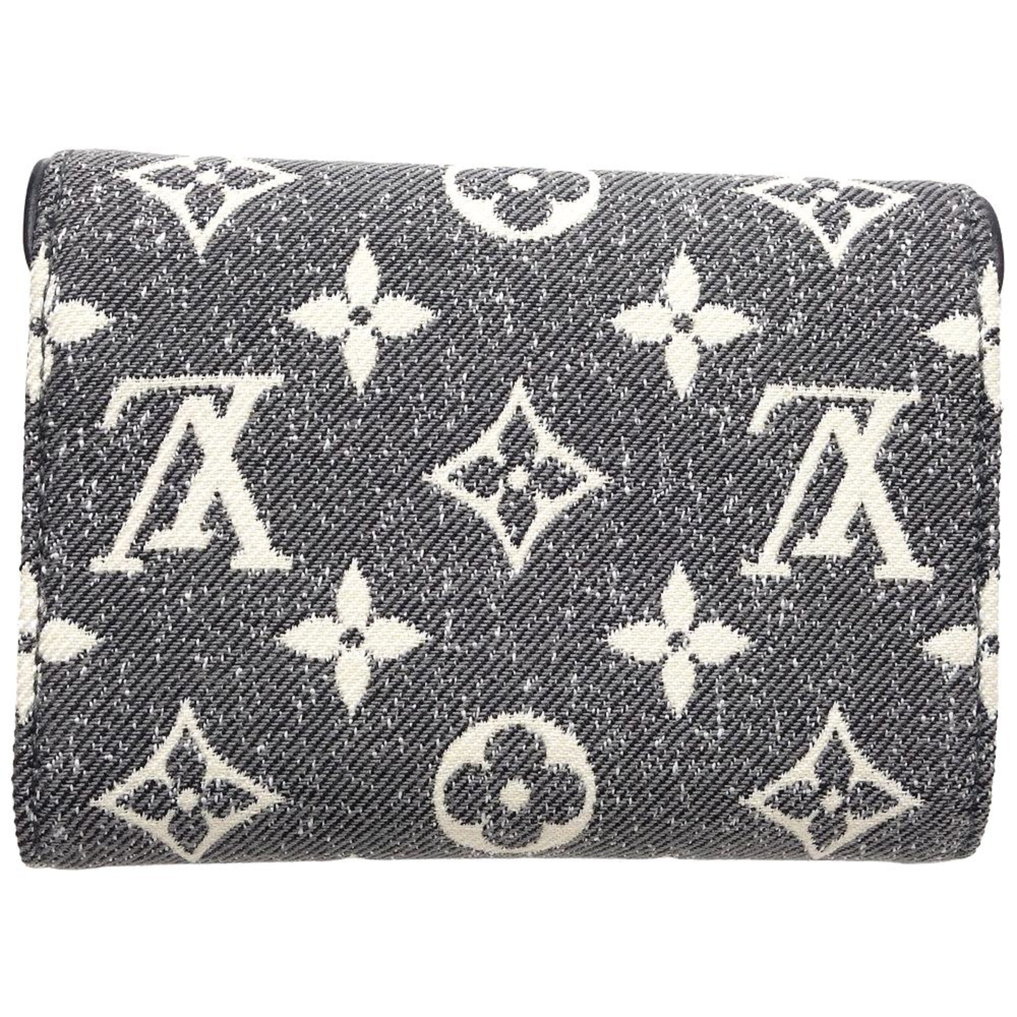 LOUIS VUITTON Louis Vuitton Tri-fold Wallet M81859 Portefeuille Victorine Monogram Jacquard Denim Gray Black 180382