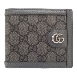 GUCCI Gucci Bi-fold Wallet 597609 GG Supreme Ophidia Sherry Line Compact Canvas x Leather Gray Black 180374
