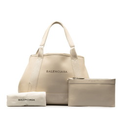 Balenciaga Navy Cabas S Handbag Tote Bag 339933 White Leather Women's BALENCIAGA