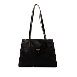 FENDI FF hardware handbag 15321 black nylon leather women's