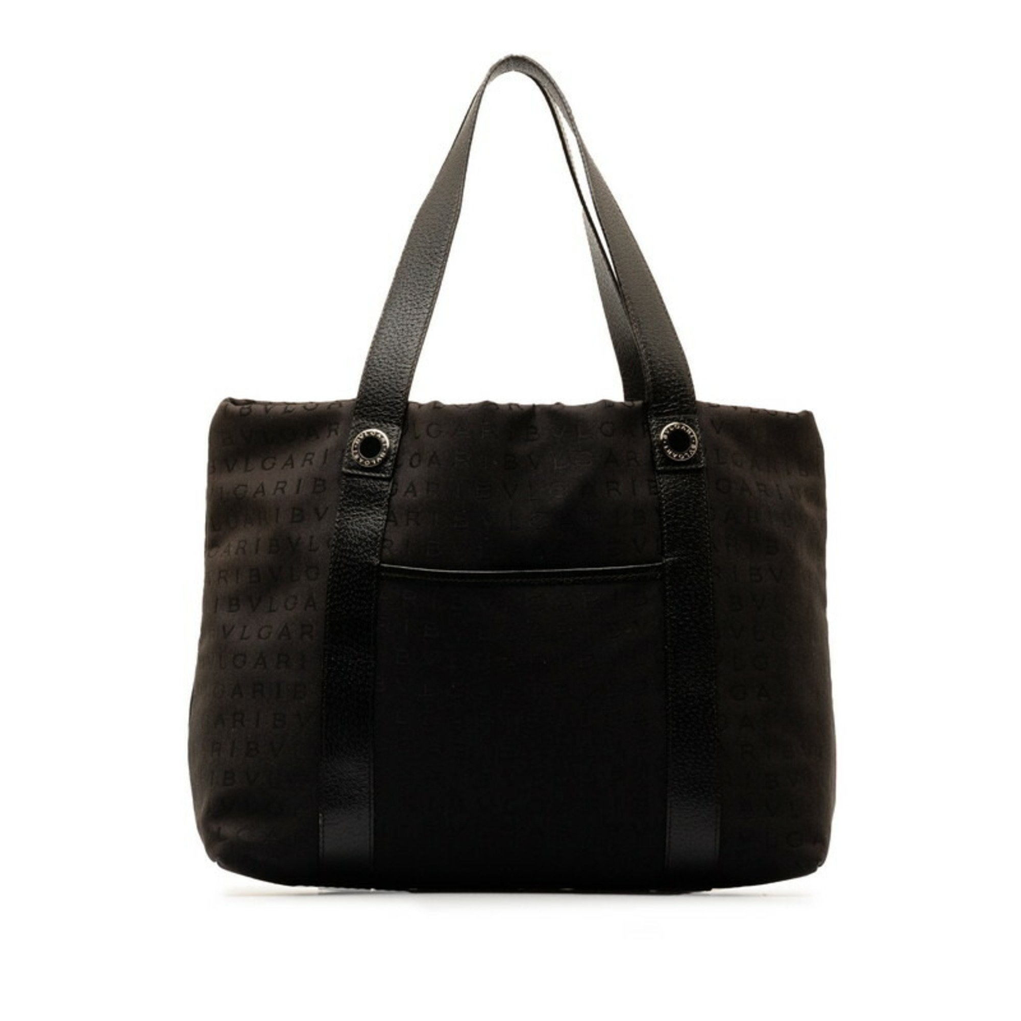 BVLGARI Mania Handbag Tote Bag Black Canvas Leather Women's