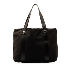 BVLGARI Mania Handbag Tote Bag Black Canvas Leather Women's