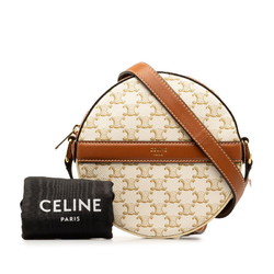 Celine Triomphe Round Purse Shoulder Bag Tan White PVC Leather Women's CELINE