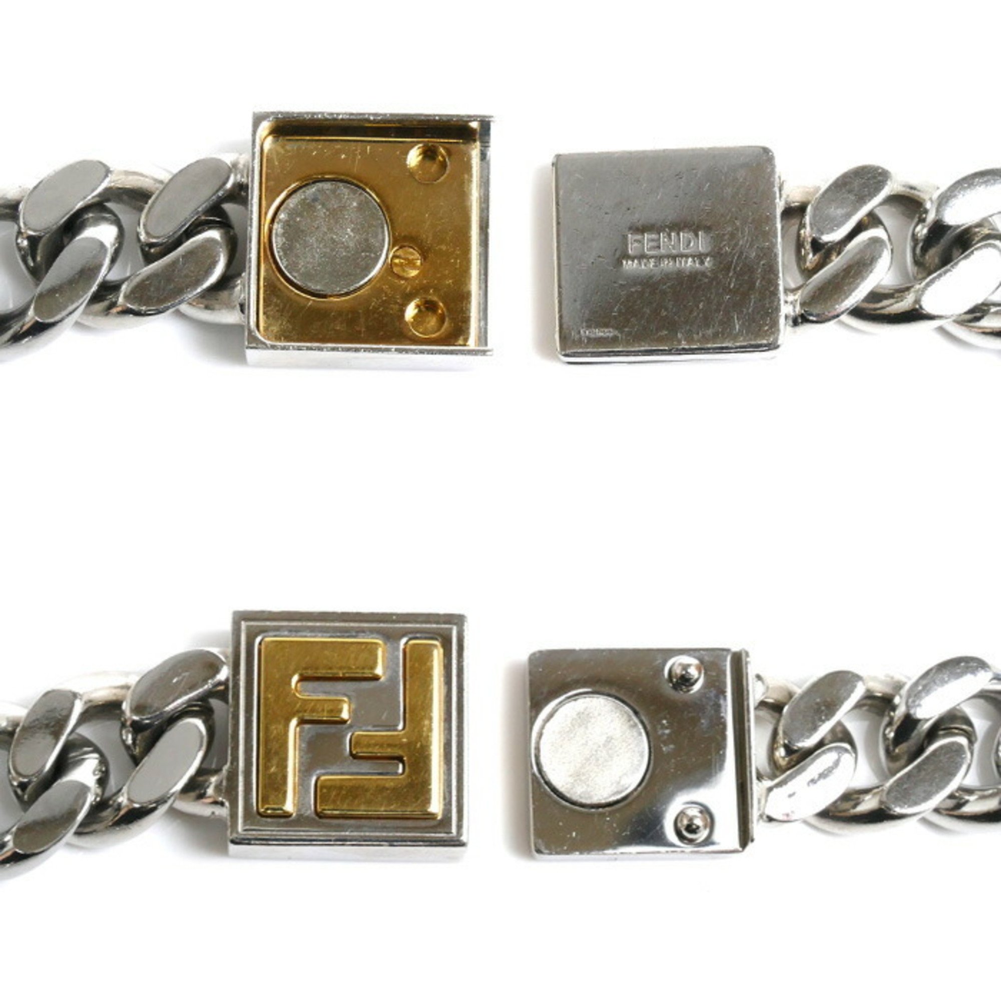 FENDI Steel Bronze Palladium & Gold Color FF Chain Necklace 7AJ293B08F0F0N 148g 50cm Unisex