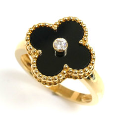 Van Cleef & Arpels 18K Yellow Gold Alhambra Onyx Diamond Ring VCAR1054 Size 14 54 7.0g Women's