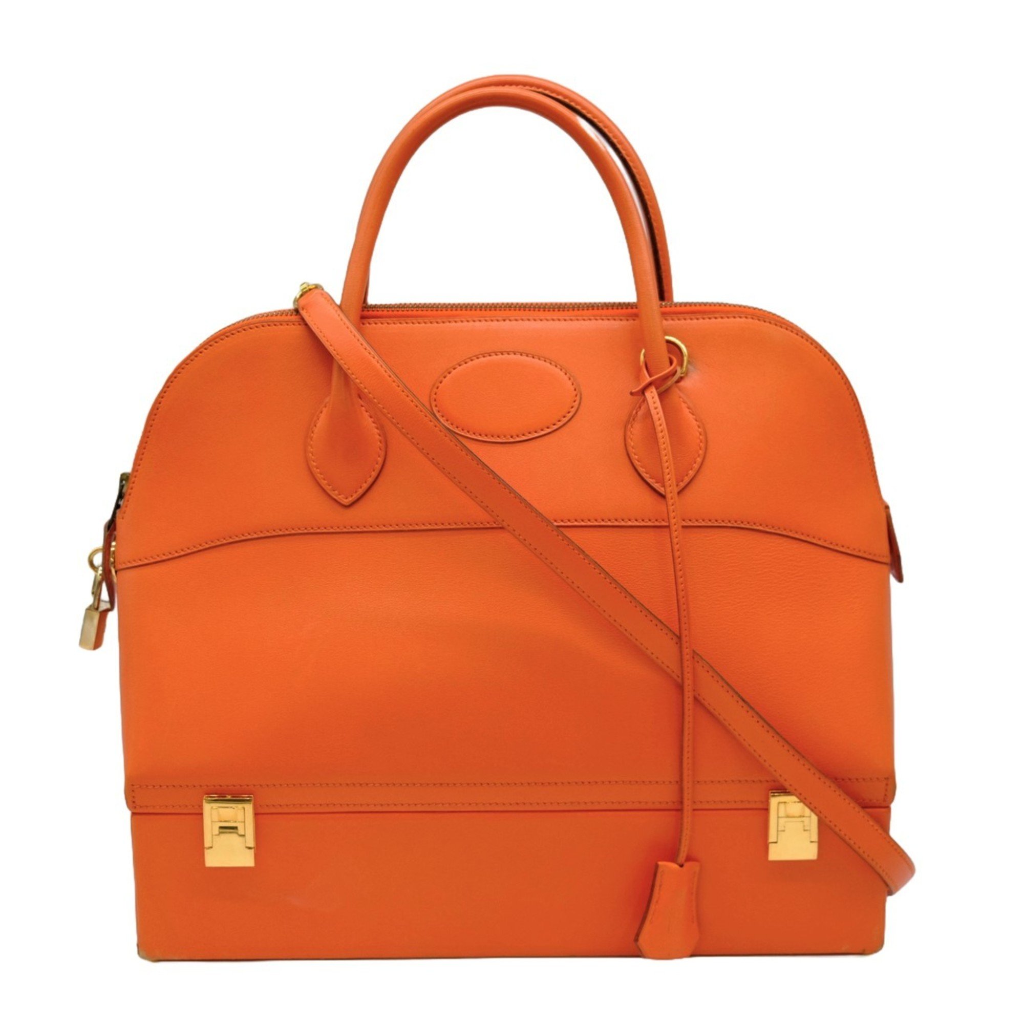 HERMES Hermes Bolide MacPherson Tote Bag Shoulder Handbag Box Calf Leather Orange