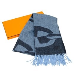 HERMES Hermes scarf, cashmere, Chaine d'Ancre, crazy chain, blue