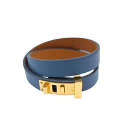 Hermes Dog Double Tour Bracelet Wrap Leather Blue Navy