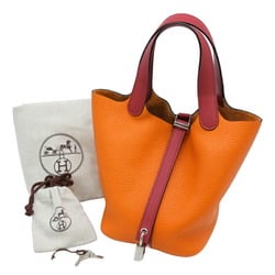 HERMES Picotin Lock Touch PM Handbag Tote Bag Taurillon Clemence Orange Rouge Grenat