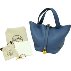 HERMES Picotin Lock PM Handbag Tote Bag Taurillon Clemence Leather Blue Agate