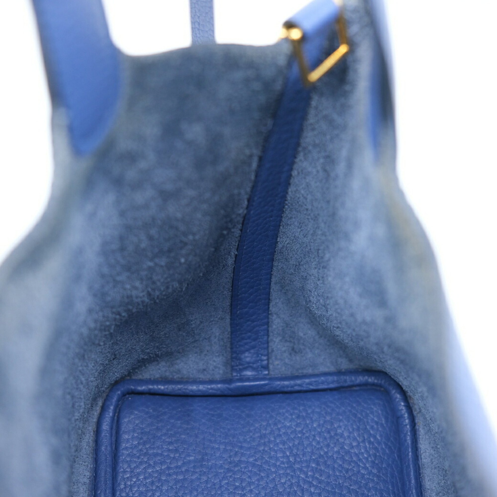HERMES Picotin Lock PM Handbag Tote Bag Taurillon Clemence Leather Blue Agate