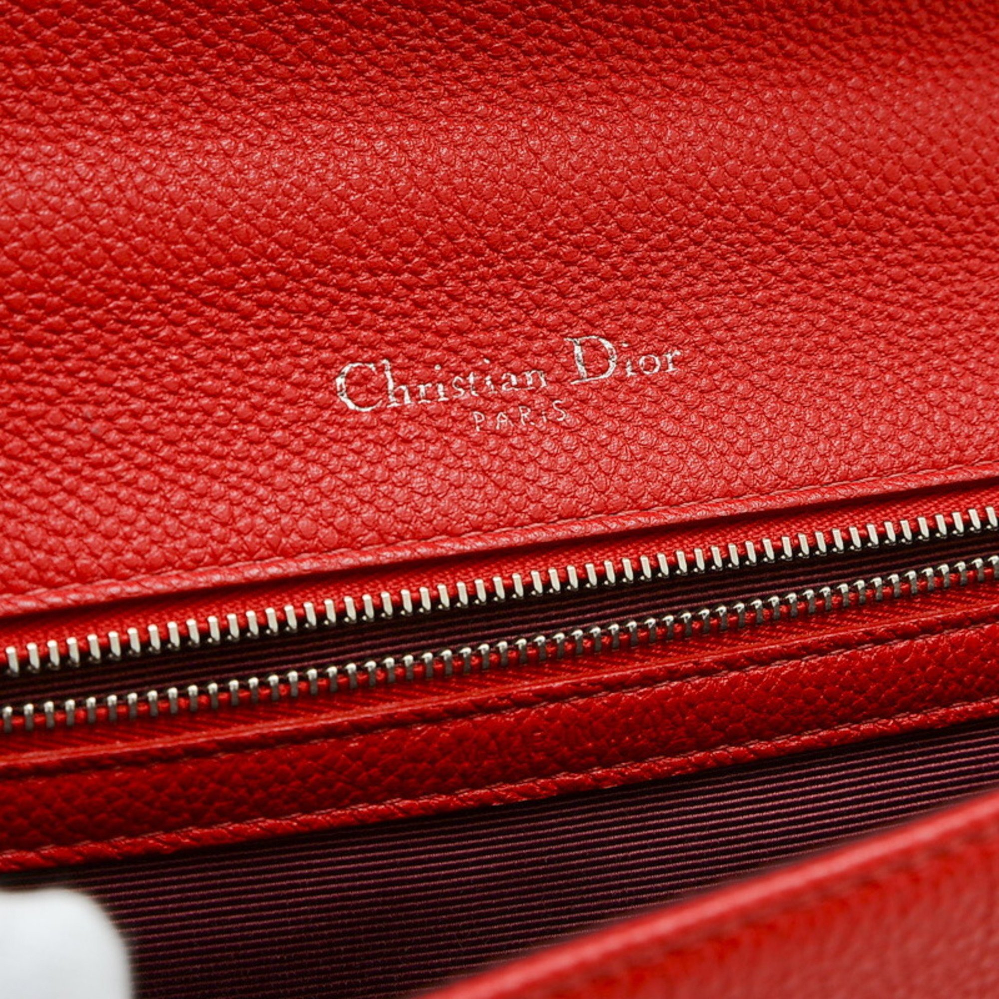 Christian Dior Dior Diorama Chain Shoulder Bag Leather Red