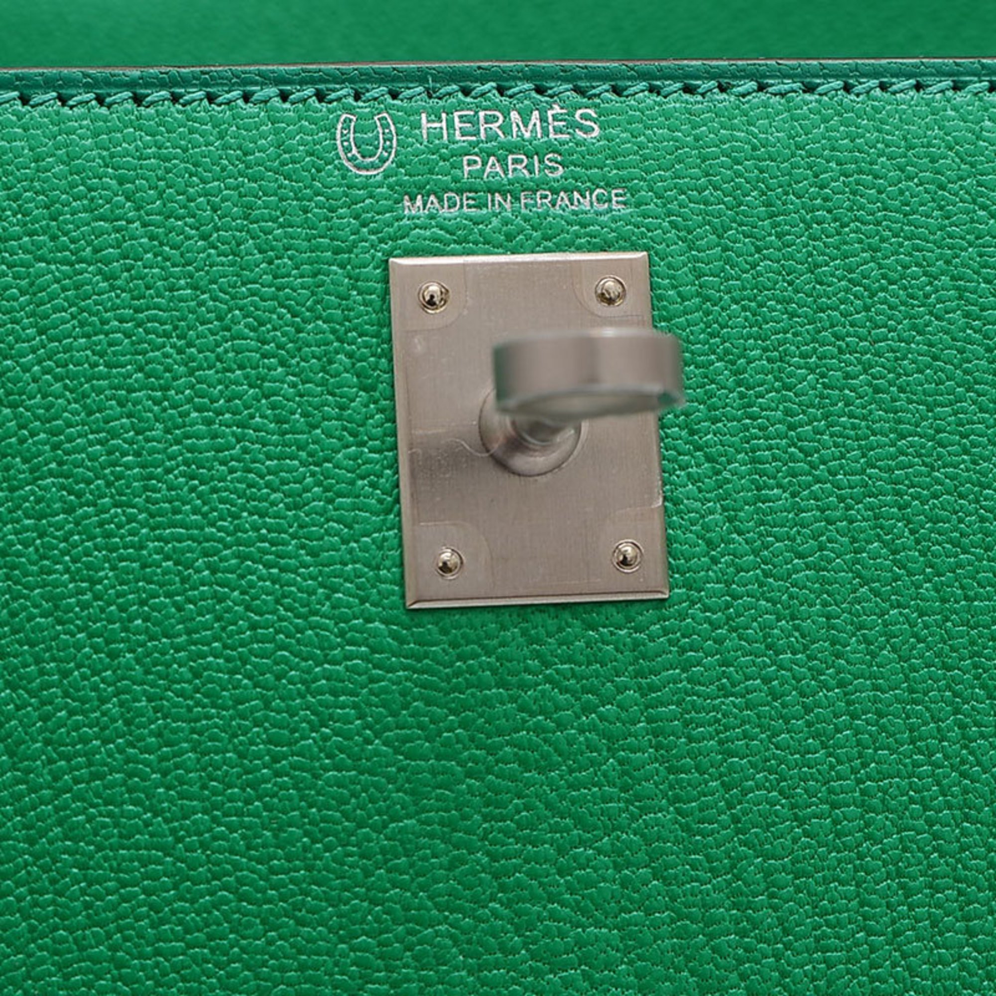 Hermes Kelly 25 Outer Stitched Handbag Chevre Mint Mushroom Matte U Stamp