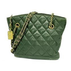 Chanel Shoulder Bag Matelasse Chain Lambskin Moss Green Women's