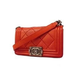 Chanel Shoulder Bag Wild Stitch Chain Leather Red Women's