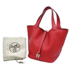 HERMES Picotin Lock MM Handbag Tote Bag Taurillon Clemence Leather Rouge Kazak Red