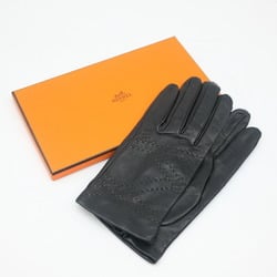 HERMES Gloves Silk Stitch Lambskin Black
