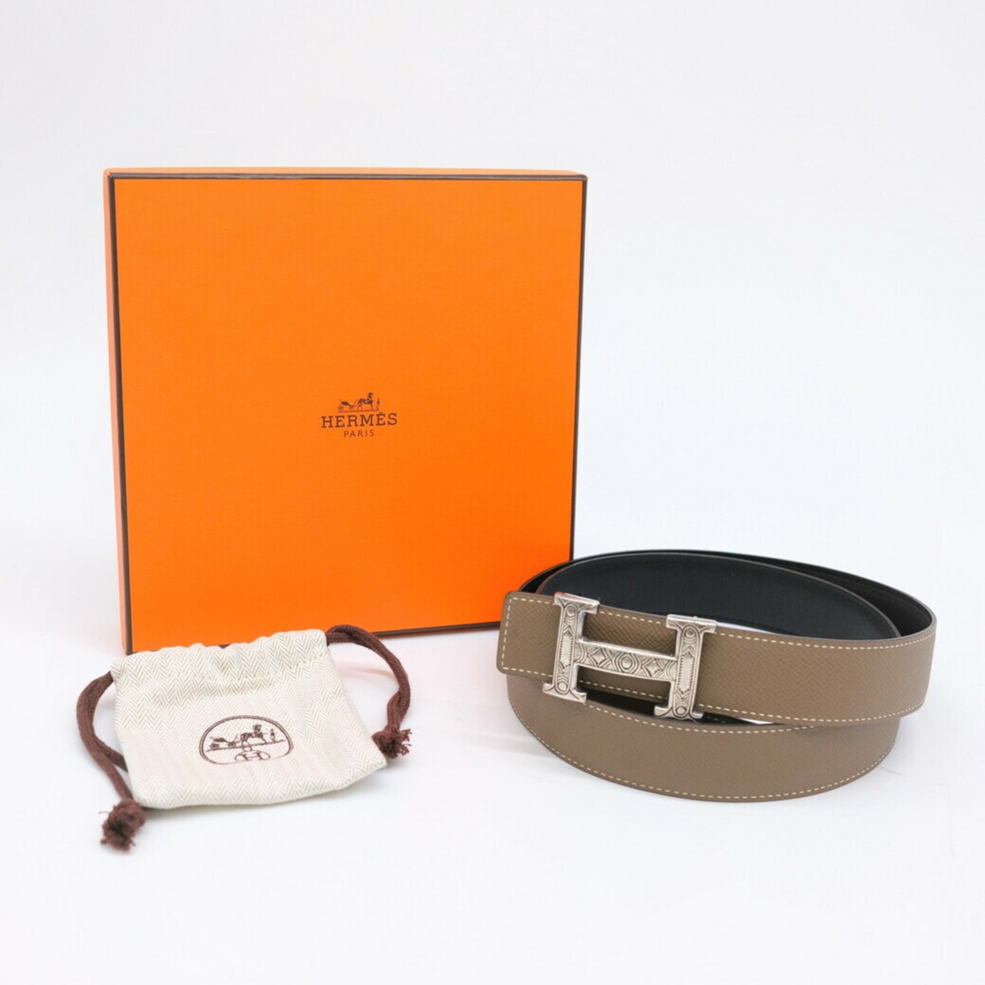 HERMES Hermes Belt Touareg Constance Etoupe Black Reversible Veau Epsom Box Calf