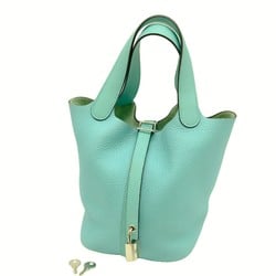 HERMES Picotin Lock PM Handbag Tote Bag Blue Atoll Light Swift Leather
