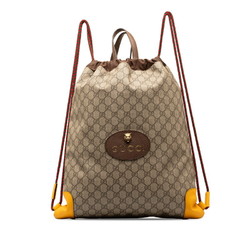 Gucci GG Supreme Tiger Head Drawstring Bag Knapsack 473872 Beige Brown PVC Leather Women's GUCCI