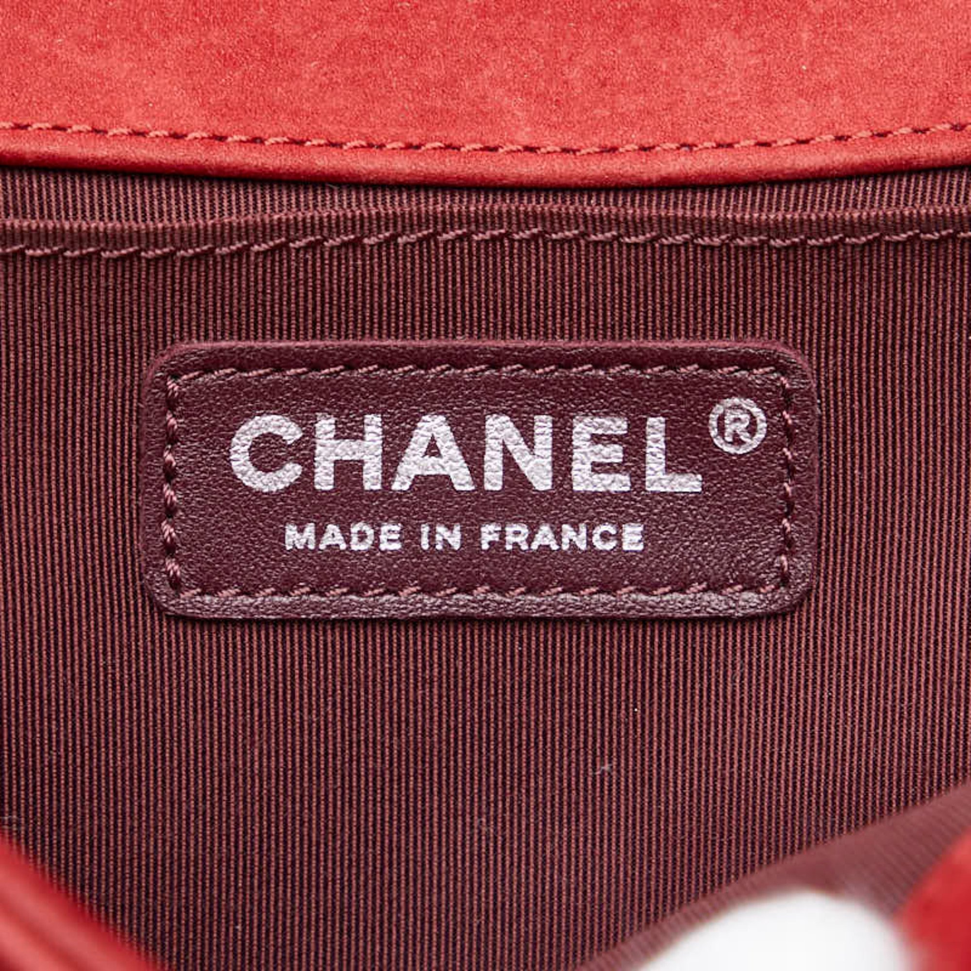 Chanel Boy Coco Mark Chain Shoulder Bag Red Silver Suede Women's CHANEL
