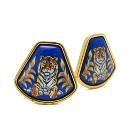 Hermes Enamel Tiger Cloisonné/enamel,Metal Clip Earrings Blue,Gold
