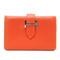 Hermes Bearn Chevre Leather Card Case Orange