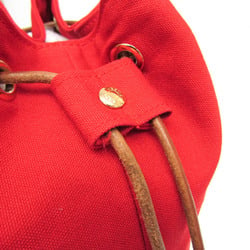 Hermes Polochon Mimil GM Women's Cotton,Leather Backpack,Shoulder Bag Brown,Red Color